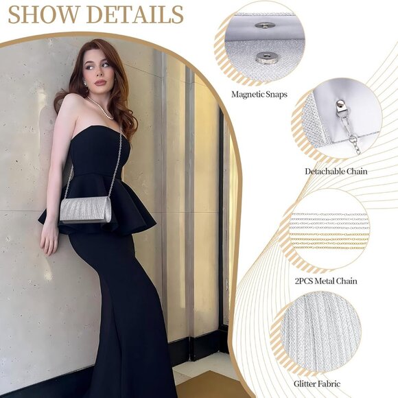 High-Quality Silver Evening Handbag - Chic Pleated Design & Spacious Interior - Picture 5 of 7